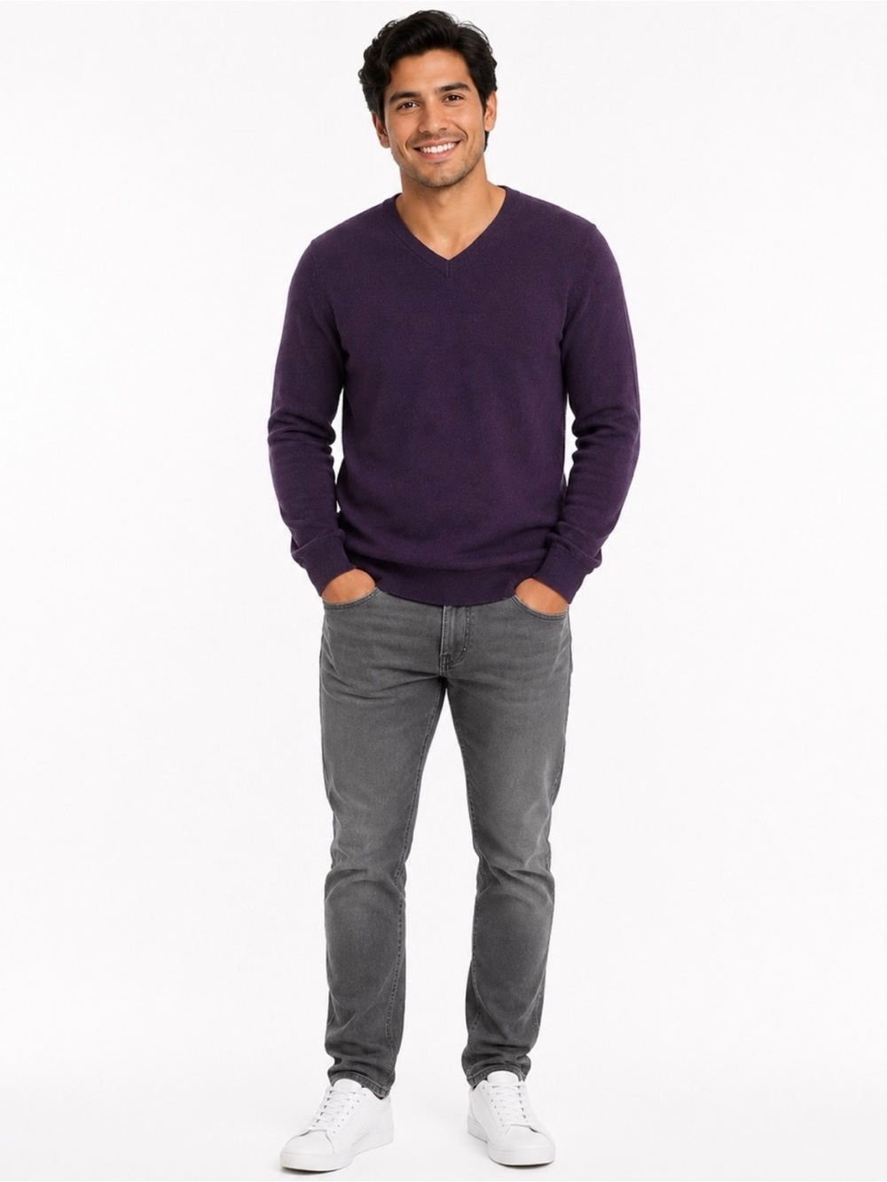 GAP Men’s Extra Fine Merino Wool V-Neck Sweater Plum Purple Size Medium